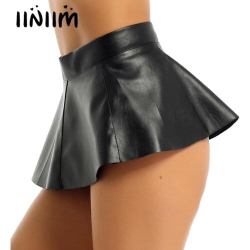 Womens Ladies Miniskirts Leather High Waist Front Zipper Pleated Mini Skirt Cocktail Party Sexy Pole Dancing Show Clubwear