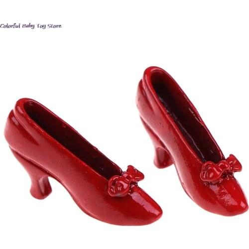 1 Pair 1:12 Dollhouse Miniature Accessories Red High-heeled Shoes Princess Shoe Dolls Accessory