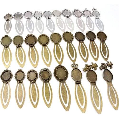 Fashion 2pcs 18x25mm 13x18mm Inner Size Antique Silver Plated Bronze Simple Style Handmade Bookmark Cabochon Base Cameo Setting