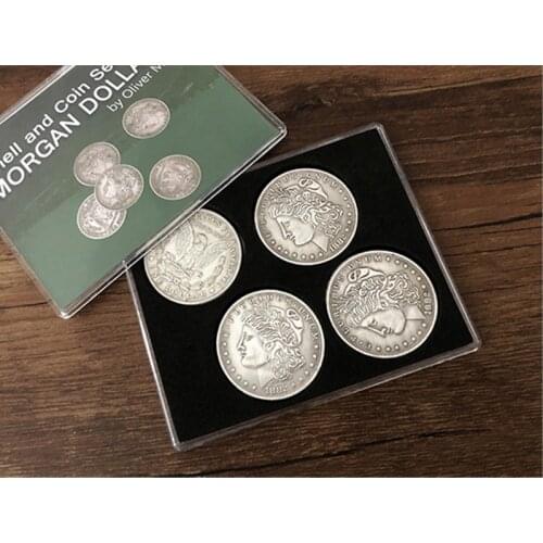 Morgan Dollar Shell and Coin Set (5 Coins + 1 Head Shell + 1 Tail Shell) Coin Magic Tricks Close Up Magic Illusions Gimmick Prop
