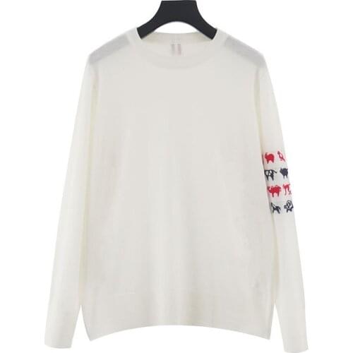 TB THOM Brand Sweatshirt Cardigan Pullover Wool Men Sweater Animal Circle High Quality O-Neck Spring Korean Design Long Sleeve