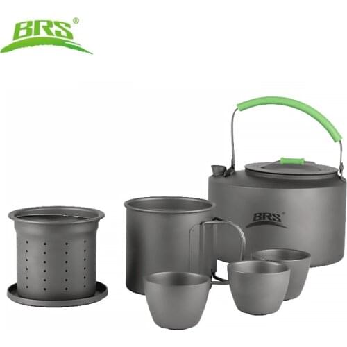BRS Outdoor Titanium Tea Set Titanium Cup Teapot Double Cup Mug Ultra-light Camping Hiking Picnic Tableware Kettle Teapot 1300ml