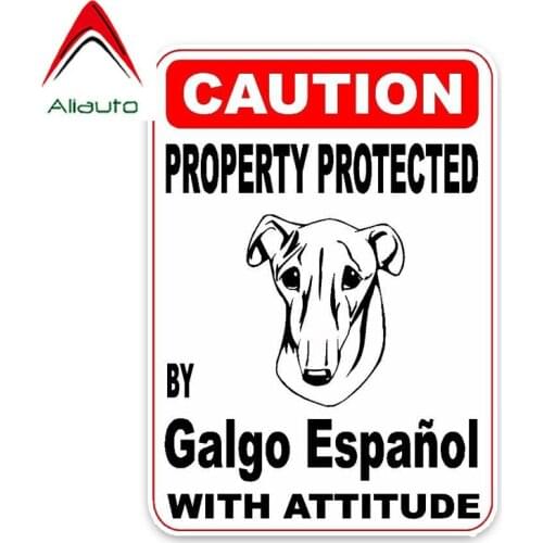 Aliauto Caution Car Sticker Property Protected By Galgo Espanol Dog Vinyl Decal for Lada Vesta Peugeot 307 Jdm Vw Polo,15cm*11cm