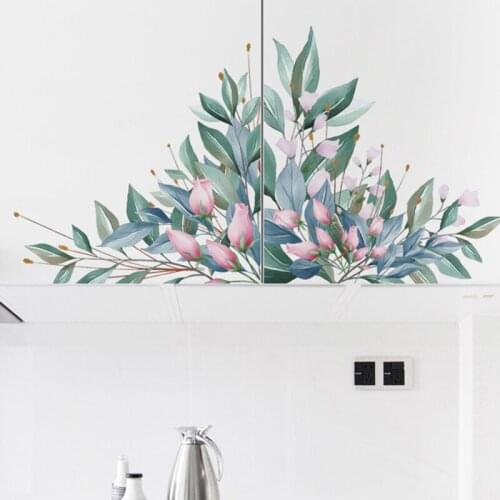 Pink Rose Flowers Wall Stickers For Living Room Bedroom Wall Decor Vinyl PVC Leaf Wall Decals Art Murals Poster Home Decoration