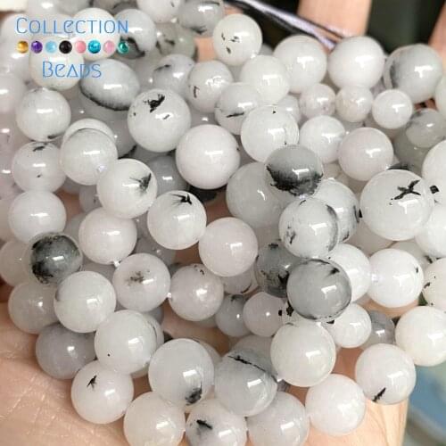 Natural Black Quartz Rutilated Jades Stone Spacer Round Bead For Jewelry Making 6-10 MM DIY Bracelets Accessories Wholesale 15"