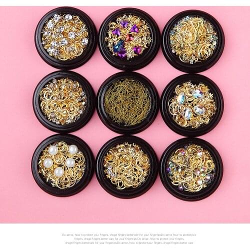 1 Box Mixed Gold Nail Rivet Shell Star Moon Design Nail Jewelry 3D Nail Art Decoration