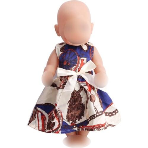 Doll clothes fashionable printed dress fit 43 cm baby dolls and 18 inch Girl dolls accessories f146