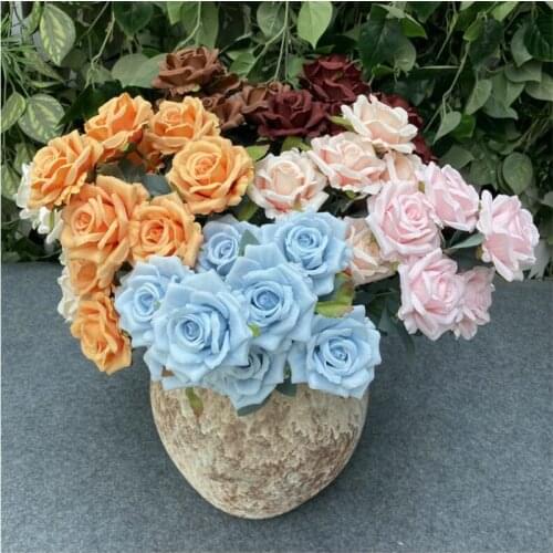 One Bouqet Artificial 9 Heads Rose Flower Faux Rose Bunch for Wedding Home Party Table Floral Decoraiton