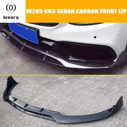 C63 B Styling Carbon Fiber Front Bumper Lip Chin Spoiler for Benz W205 C63 C63s AMG Sedan 4DR 2015 - 2018 ( Only Fit C63 C63S)