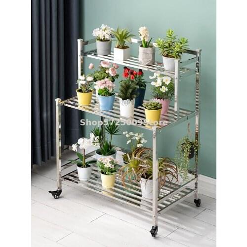 Stainless steel flower stand ladder floor type storage multi-layer meat basin shelf balcony indoor living room iron art moving a
