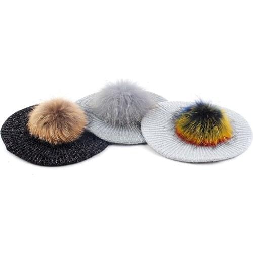 Charm Wood Adult Cashmere Beanie Hat With 15cm Real Fur Pompom Autumn Winter Warm Skull Cap Beanies