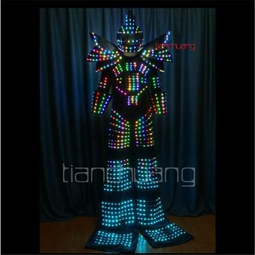 TC-130 RGB robot stilts dance LED costumes Full color colorful light clothe men wears ballroom programmable dj suit performance