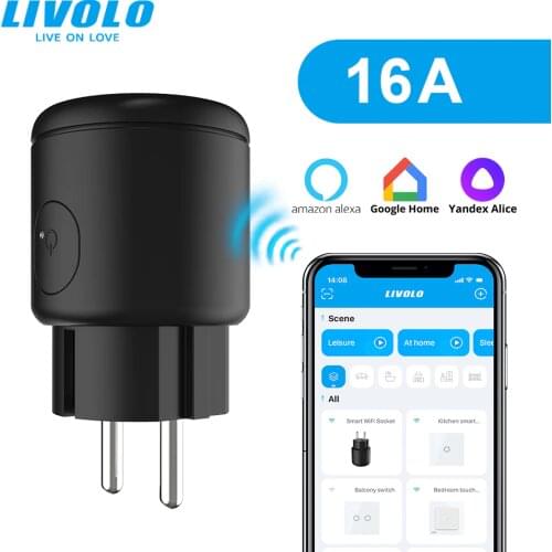 Livolo EU Standard 16A Wifi Plug Wireless Movable , Alexa Control,Electricity Monitoring Inductive Function,Countdown Timer