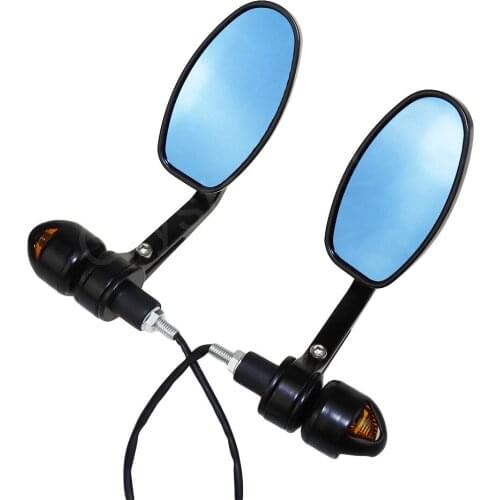 Universal Motorcycle 7/8" 22mm Handlebar Rear View Side Mirrors LED Turn Signal Bar End Mirrors For Harley Cafe Racer Bobbers