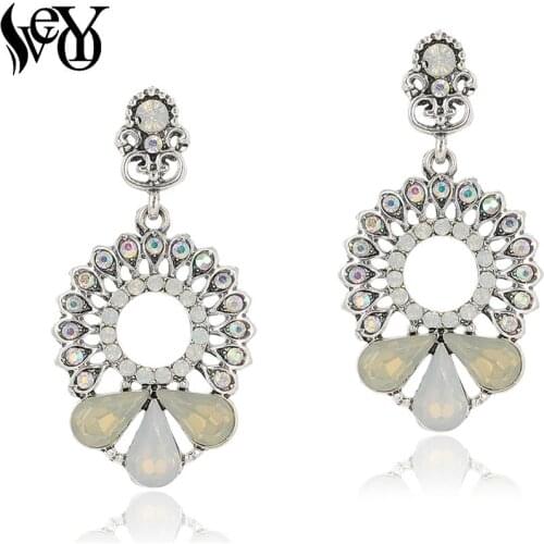 VEYO Vintage Dangle Round Hollow out AB Color Rhinestone Acrylic Earrings for Women New Gift Fashion Jewelry