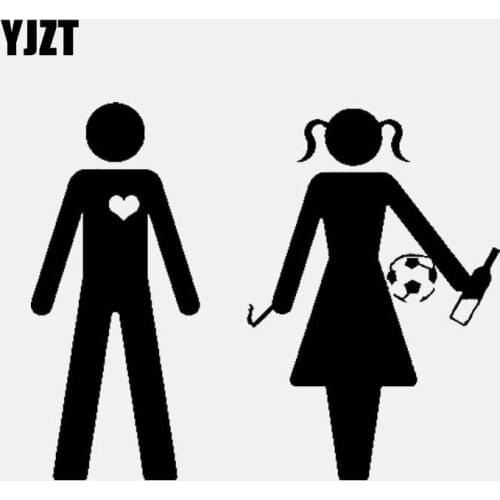 YJZT 15CM*12.1CM Funny Car Sticker Vinyl Decal Man Woman Love Football Drinking Cigarettes Black/Silver C3-1648