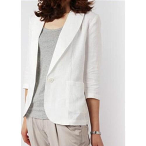 2020 Cotton and Linen Blazers Women Fashion Korean Casual Blazer Feminino Three Quarter Sleeve Single Button Ropa De Mujer 2020