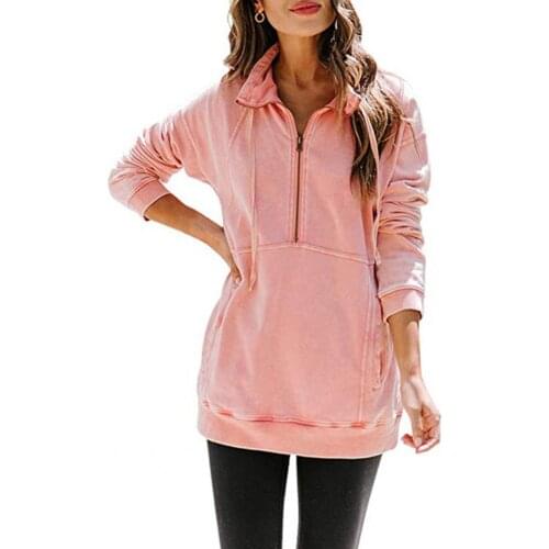 Splicing Top Solid Color Large Pocket Women Sweatshirt Turn-down Collar Half Zipper Drawstring Long Sleeve Sweatshirt Streetwear