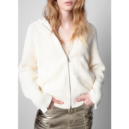 Women Sweater 2021 Autumn and Winter Loose Classic Letter Embroidery Zipper Cardigan Hooded Sweater Knit Sweater