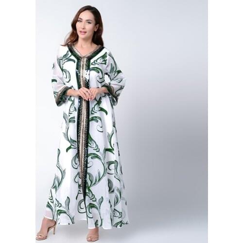 Ramadan Eid Sequined Beading Abaya Maxi Dress Womens Plus Size Islamic Long Embroidery Muslim Robes Arabic Turkey Clothes F2789