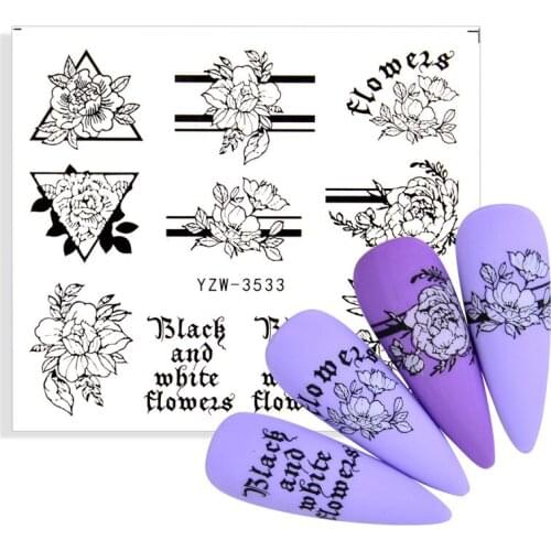 1 Sheet Nail Sticker 2021 Newest Designs Water Transfer Black Flowers Colorful Ink Bird Nail Art Sticker Decals DIY Decoration