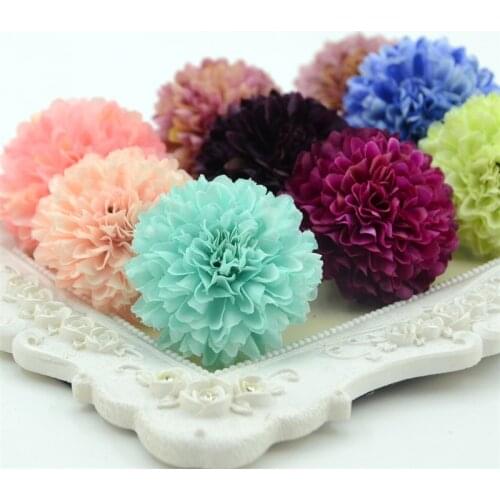 100pcs 5cm Artificial Silk Carnation pompom Flower Head Hydrangea Home Wedding Decoration DIY Scrapbooking Fake Flower Wreaths