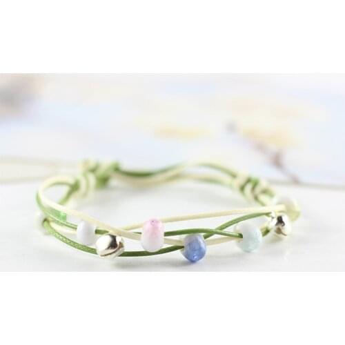 12 Pieces/Lot Bells Pendant Charm Bracelets Multiple Layers Ceramic Colorful Beads Bangles Weave Rope Link Chains Women Jewelry