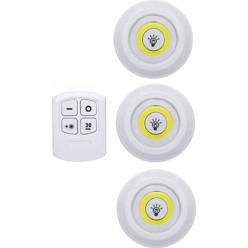 3 Pack COB Battery-powered Wireless Night Stick Tap Touch Lamp Stick-on Push Light for Closets Cabinets Counters