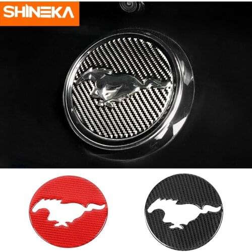 SHINEKA Carbon Fiber Accessories For Ford Mustang Car Exterior Trunk Logo Decoration Stickers For Ford Mustang 2015-2019