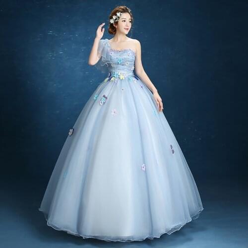 Free ship light grey ruffled single shoulder beading carnival ball gown medieval Renaissance Gown Victorian Belle ball
