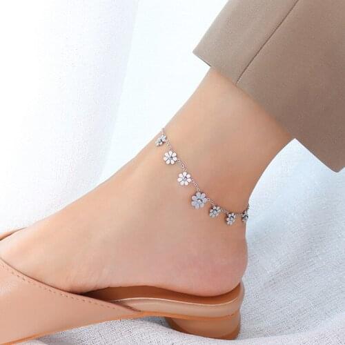 New stainless steel rose gold color daisy flower ankle bracelet for women, fashion anklet tornozeleira foot jewelry wholesale
