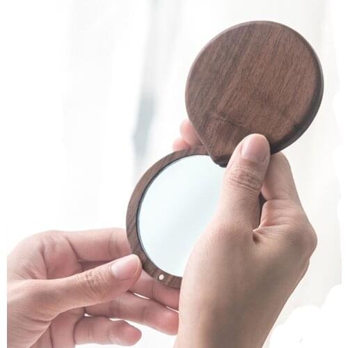 Amgoth Wood Portable Makeup Mirror Small Make up Mirror Folded-Side Vanity Mirror Hand Pocket Purse Travel Bag Girls Personal