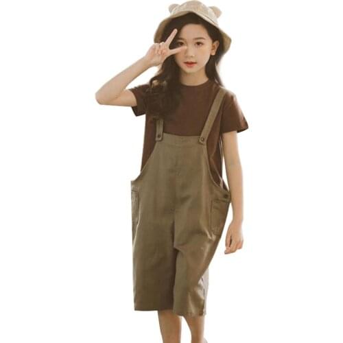 2020 Kids Clothes Girl Loose Jumpsuit + T shirt 2 Pcs Girls Clothing Short Sleeve Girls Suit Spring Summer Casual Suit For Girls