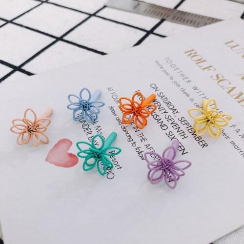 DIY personality alloy paint hollow double-layer color three-dimensional small flower earrings accessories material 4pcs