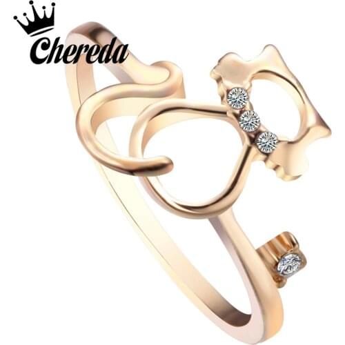 Chereda Elegant Cat Crystal Simple Rings for Women Personality Hollow Animal Finger Ring Party Best Gift Jewelry Drop Shipping