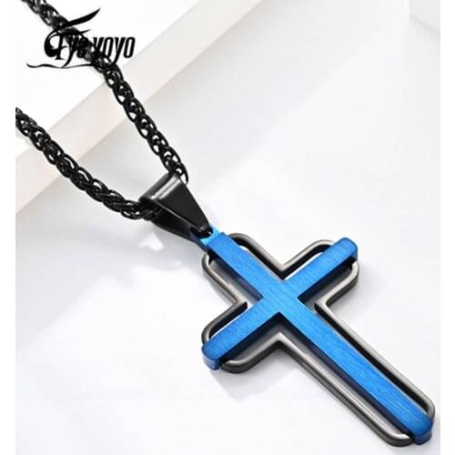 EyeYoYo 3 Styles Mens Hollow out Cross Necklace Titanium Steel Pendant Personality Jewelry Accessories Classic Trendy Choker