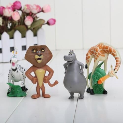4pcs Madagascar Toys Model Dolls Animal Zoo Lion Zebra Giraffe Anime Collection Figures Kids Toys Cake Toppers