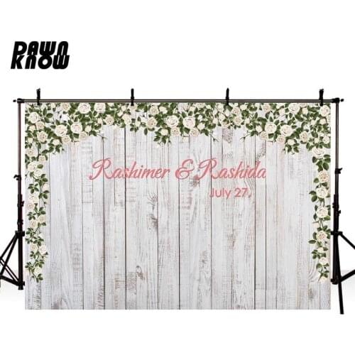 DAWNKNOW Wood Wall Photography Background Flower Wall Lover Photo Shoot Backdrop Wedding Celebrations Photocall Customize lv2138