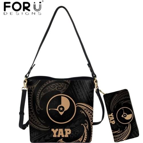 FORUDESIGNS New Arrival Women Bucket Bag And Purse Polynesian Yap Tribal Printing Lady Messenger Sac Casual Handbag Bolsas