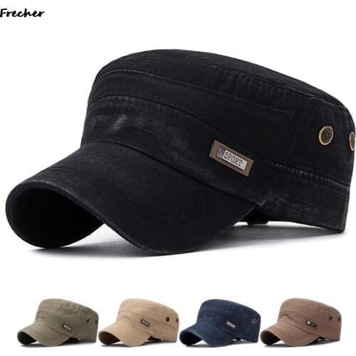 2021 New Korean Casual MenS Flat Top Hat Outdoor Sun Hats Old Washed Military Cap Simply WomenS Mens Cuba Fashion Cap