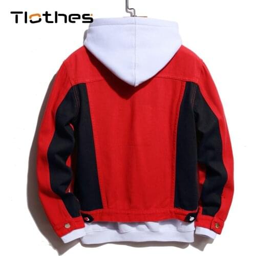 Red Denim Jacket Mens Clothing Patchwork Denim Shirt Men Leisure Long Sleeve Jeans Shirts Cowboy Mens Jeans Jacket Male Casual