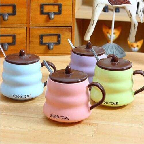 Creative Colorful Mug Ceramic Handgrip Water Mark Cup Milk Coffee With Lid With Spoon Breakfast Cup