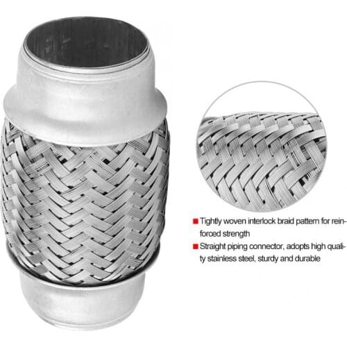 SS Double Braided Flex Pipe Exhaust Adaptor Piping 1.5 Height 4" Durable Stainless Steel Silver Motorcycle Accessories