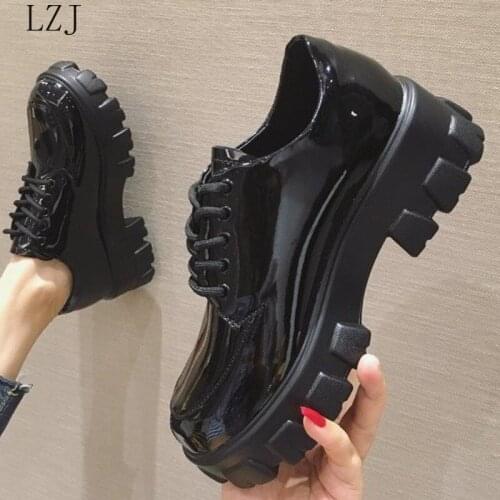 Chunky Sneakers Platform Women Fashion Female Black Leather 2020 Winter INS Ulzzang Luxury Designers Lace Up Casual Shoes Woman