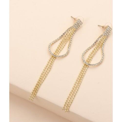 Fashion Crysal Long Tassel Drop Earrings Koran Handmade Gold Plated Metal Dazzling Earrings Women Summer Dress Jewelry Girl