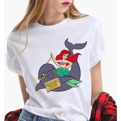 Fashion Women T Shirts The Little Mermaid Print Harajuku Tshirts Disney Princess Cartoon T-shirts Tee Tops Streetwear Dropship