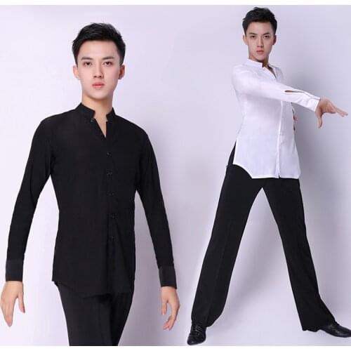 2020 Men Latin Dance Tops Standard Ballroom Dancing Practice Clothes Long Sleeves Shirt Samba Waltz Latin Dance Costumes DQS1769