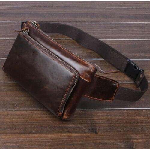 High Quality Men Oil Wax Genuine Leather Cowhide Vintage Travel Cell/Mobile Phone Hip Bum Belt Pouch Fanny Pack Waist Purse Bag