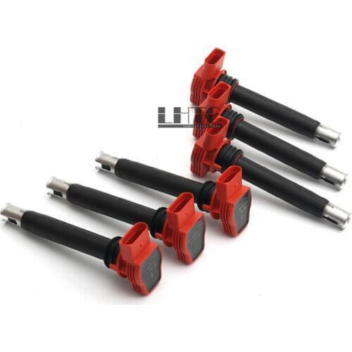6x 06E905115E Red Ignition Coil Pack Spark Plug Genuine For VW Touareg AUDI A4 S4 A5 S5 A6 A7 A8 Q5 Q7 3.0 TSI TFSI 3.2L V6