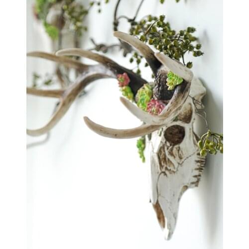 Overgrown With Green Succulents Animal Skull Deer Head Wall Decoration Head Resin Wall Ornament Xmas Gift Creative Gift